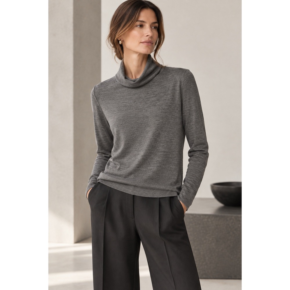 Lafayette 148 New York Gray 100% Wool Cowl Neck Long Sleeve Sweater- Size L